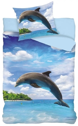 Sengetøj 150x210 cm - Delfin sengesæt - 100% bomuld - Sengetøj til børn